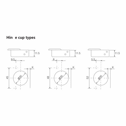 FE165B Bản lề nửa phủ 165° đóng êm không thể tách rời