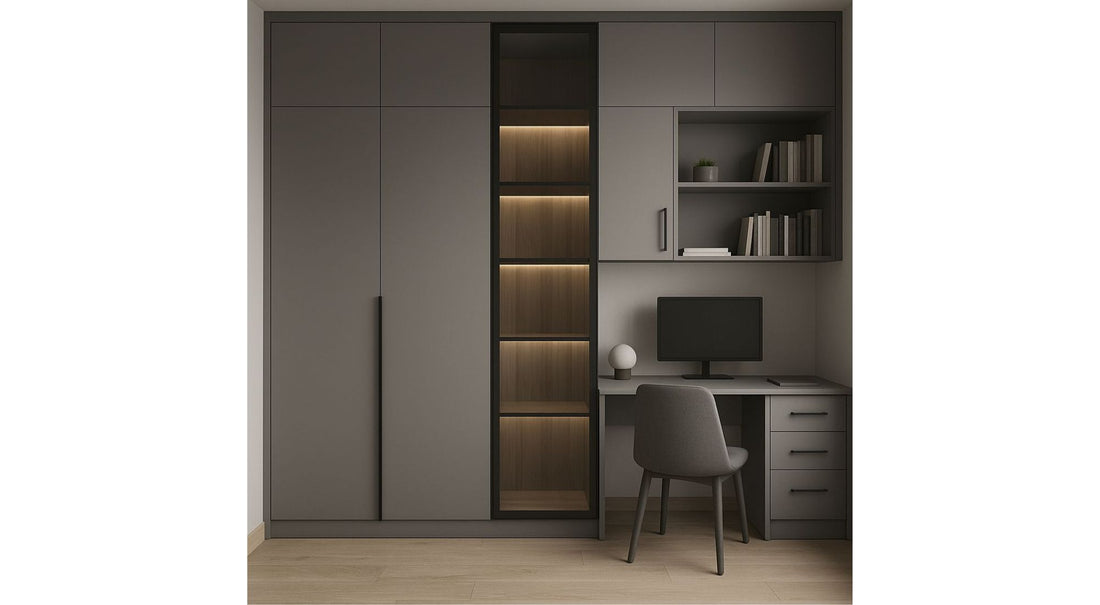 Tủ sách và bàn học nhỏ gọn đặt cạnh tủ đồ – Giải pháp tiết kiệm diện tích