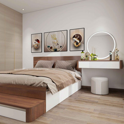 Giường Ngủ Gỗ MDF Màu Nâu Kết Hợp Trắng