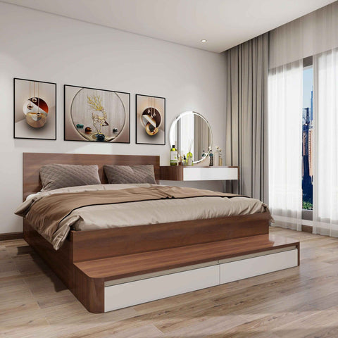 Giường Ngủ Gỗ MDF Màu Nâu Kết Hợp Trắng