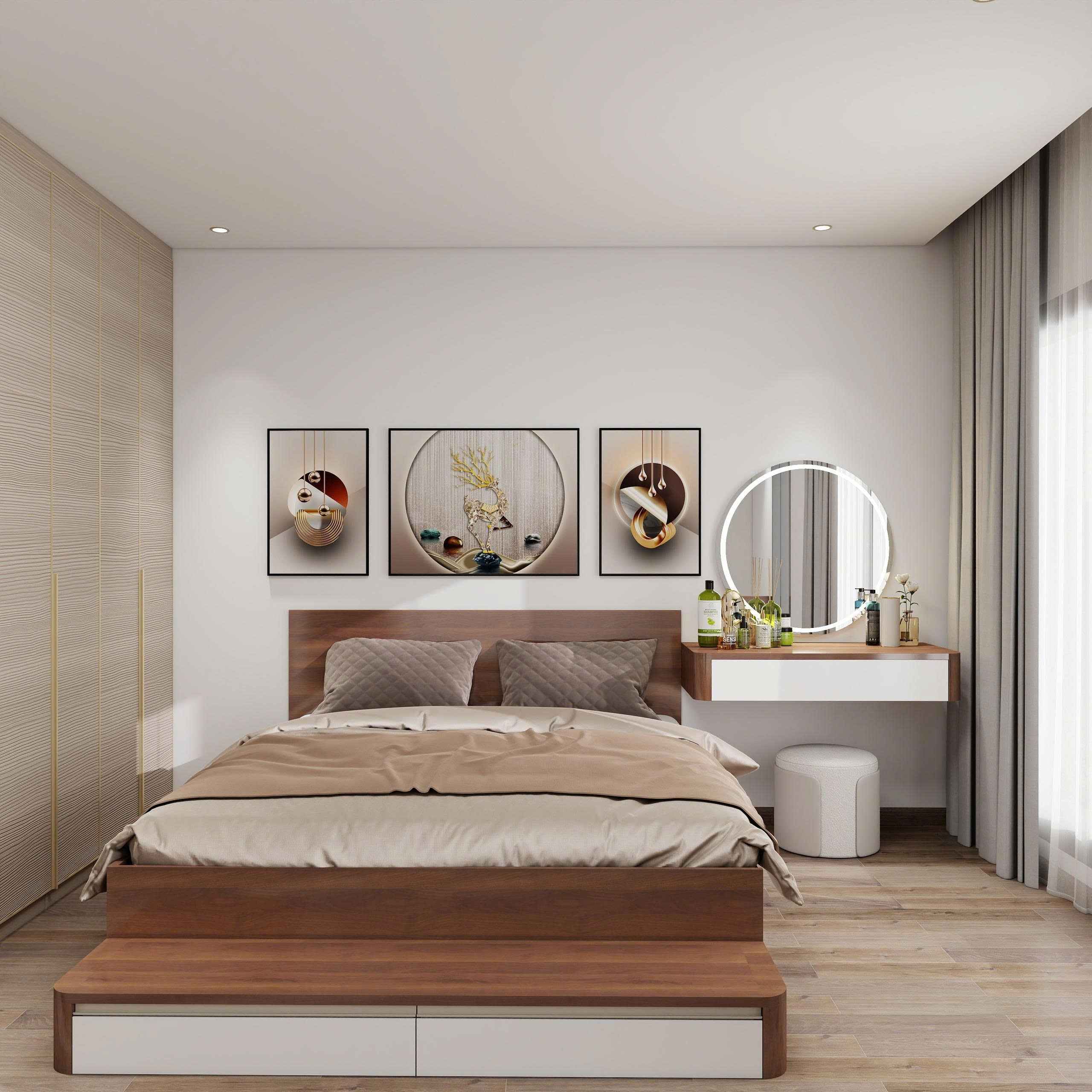 Giường Ngủ Gỗ MDF Màu Nâu Kết Hợp Trắng