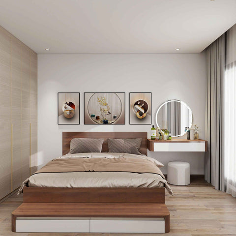 Giường Ngủ Gỗ MDF Màu Nâu Kết Hợp Trắng